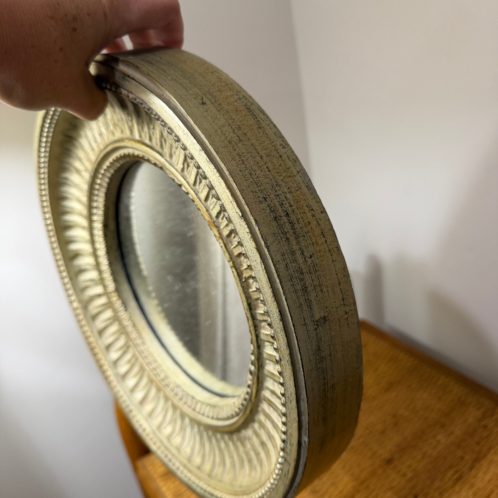 Vintage Sunburst Wall Mirror Cream Gold Ribbed Beaded Round Made in Mexico - Picture 6 of 13